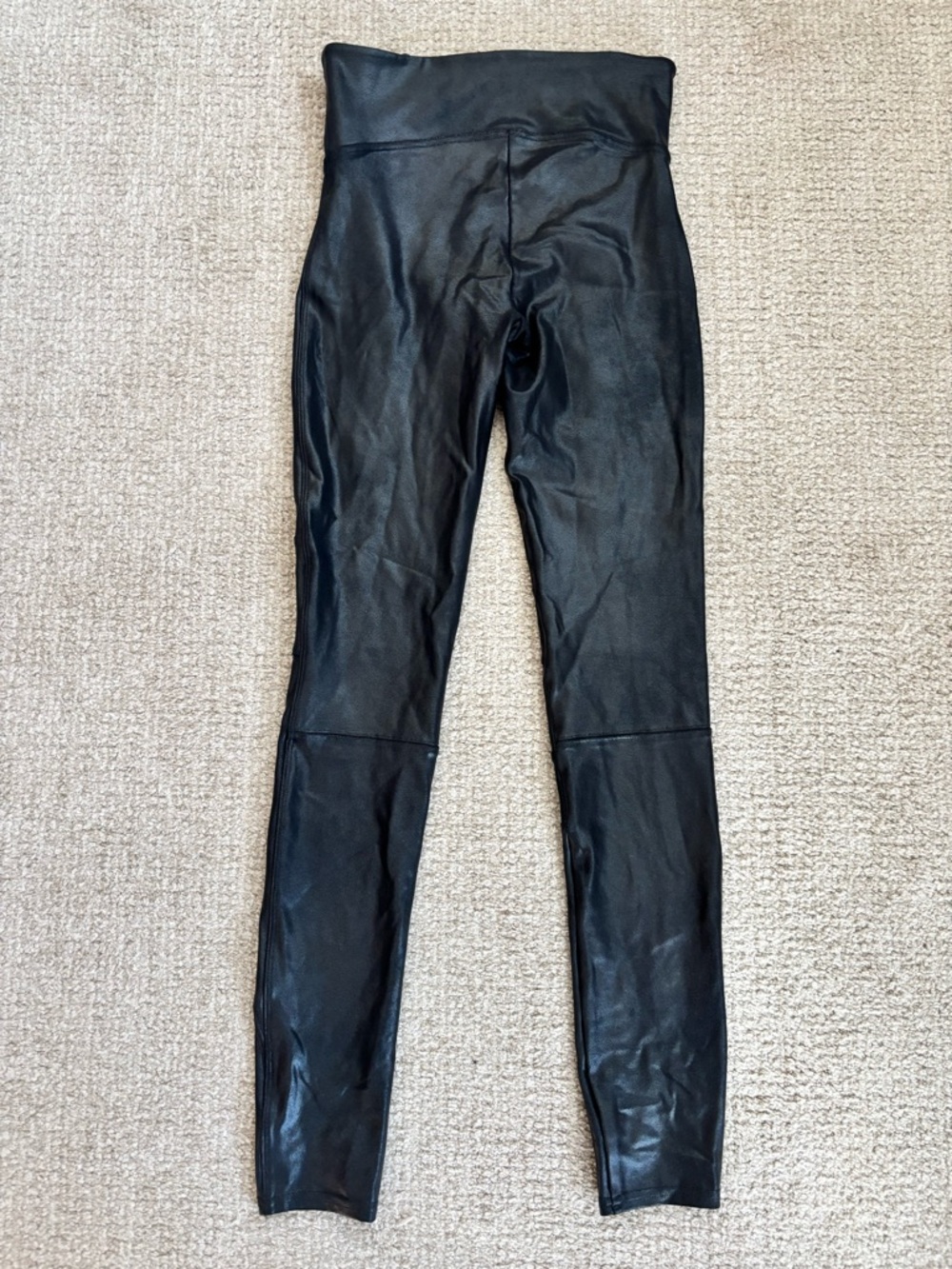 Spanx Faux Leather Leggings Small Petite Black Moto High Waist Zip Detail Skinny - Picture 7 of 7